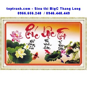 Tranh thêu phúc lộc thọ hoa sen